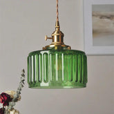 Vintage Green Brass and Glass Pendant Light